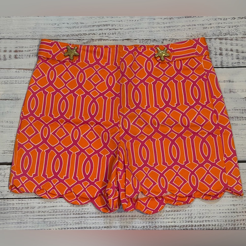 Mud Pie Orange & Pink Charlotte Scalloped Shorts Small (4-6) Retro Geometric